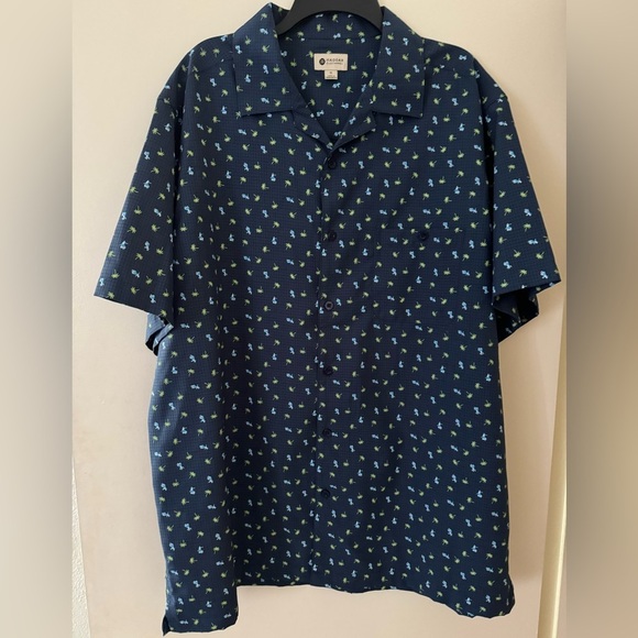 HAGGAR Mens Hawaiian Short Sleeve Button Down Hula Girls W/Palm Trees Shirt. XL - Picture 1 of 7